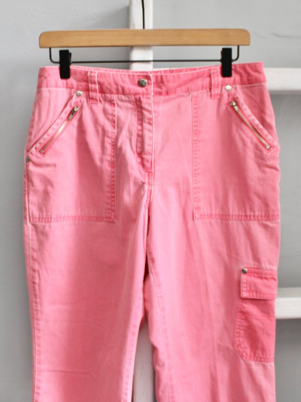 Bushwacker Pink Peachy Vintage Y2K Capri Cropped Cargo Utility Pants Size 10 - Picture 4 of 5